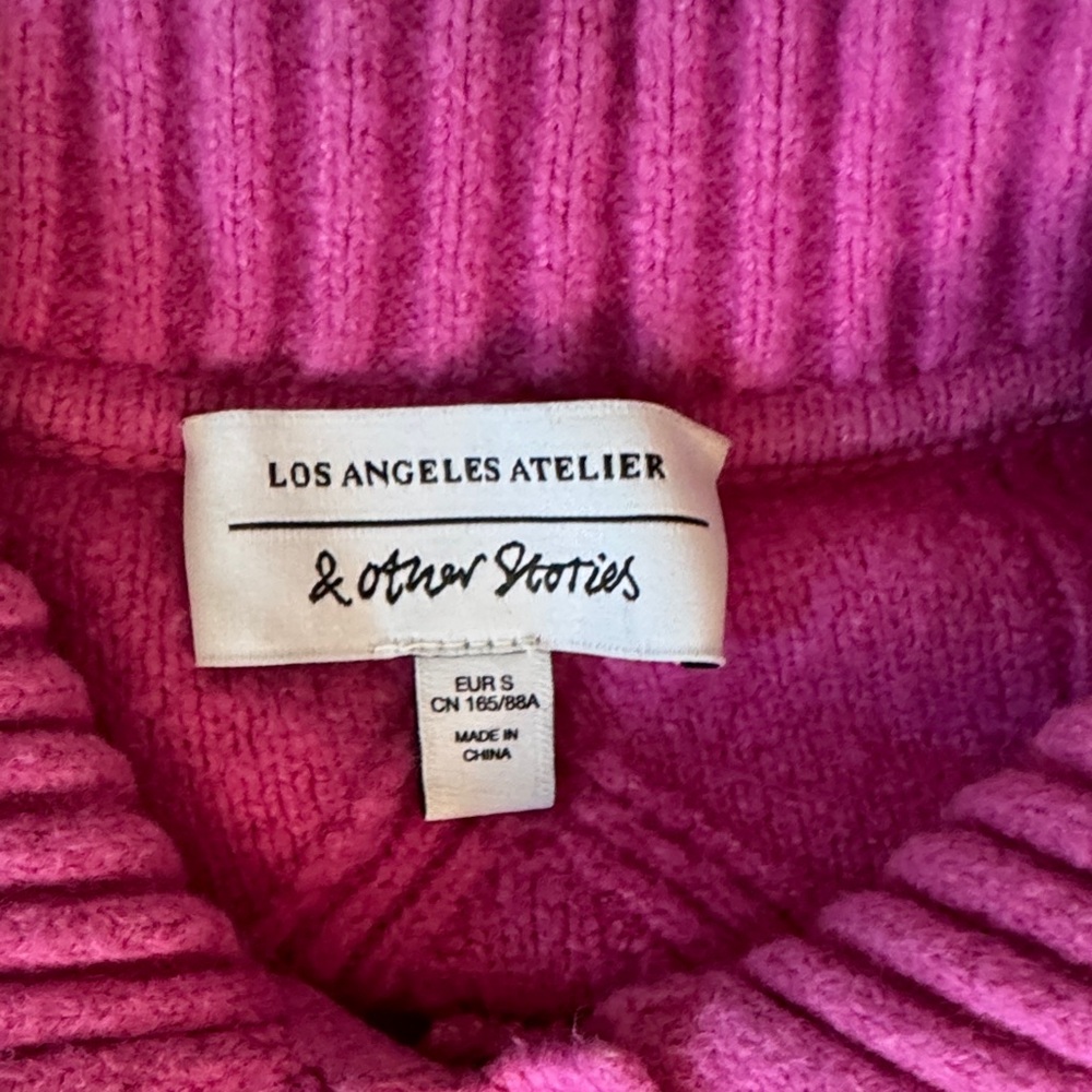 CLEARANCE - & Other Stories Fuchsia Cable Knit Turtleneck Sweater - Picture 2 of 2